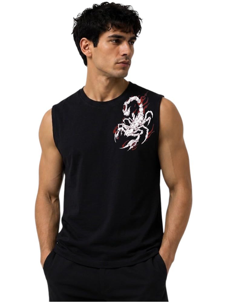 Men Cotton Printed Ribbed Round Neck Sleeveless Casual| Sports| Gym| Tank Top | Vest| Regular Fit T Shirt-picture-12