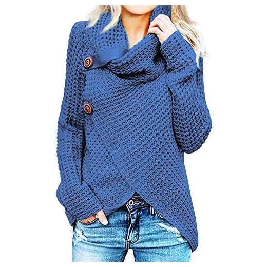 Jerseys De Punto para Mujer Cuello de Tortuga Manga Larga Suelto Prendas de Punto Suéter Irregular Jerséis Collar de la Pila Tops Cálido Otoño Invierno riou