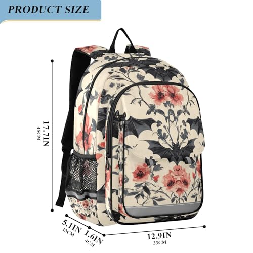 Goth Bats Rose Flowers Backpack Lightweight Daypack Laptop Backpack School Elementary Travel Computer Bookbag2