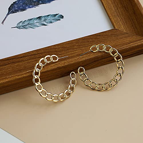 Image of Young & Forever Gift Stainless Steel Gold Plated Curb Chain Hoop Earrings for Women Big Hoop Dangle Earring for Women Circle Earrings Thin Geometric Hoop Earrings