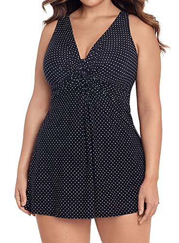 Miraclesuit Women's Plus Size Swimwear Pin Point Marais One Piece Swimdress2