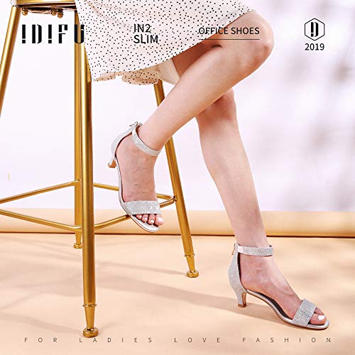 Idifu Women's Silver Heels Size 8.5 Kitten Heels For Women In2 Low Heels For Women Dressy Open Toe Heels With Zipper Bridesmaid Shoes On Wedding Evening #TOP1
