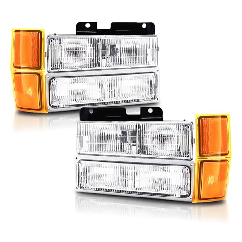 Headlights Assembly Compatible With 1994 1995 1996 1997 1998 OBS Chevy Silverado C/K 1500 2500 3500 Suburban 95-99 Tahoe Headlamp w/Bumper Light Factory Style