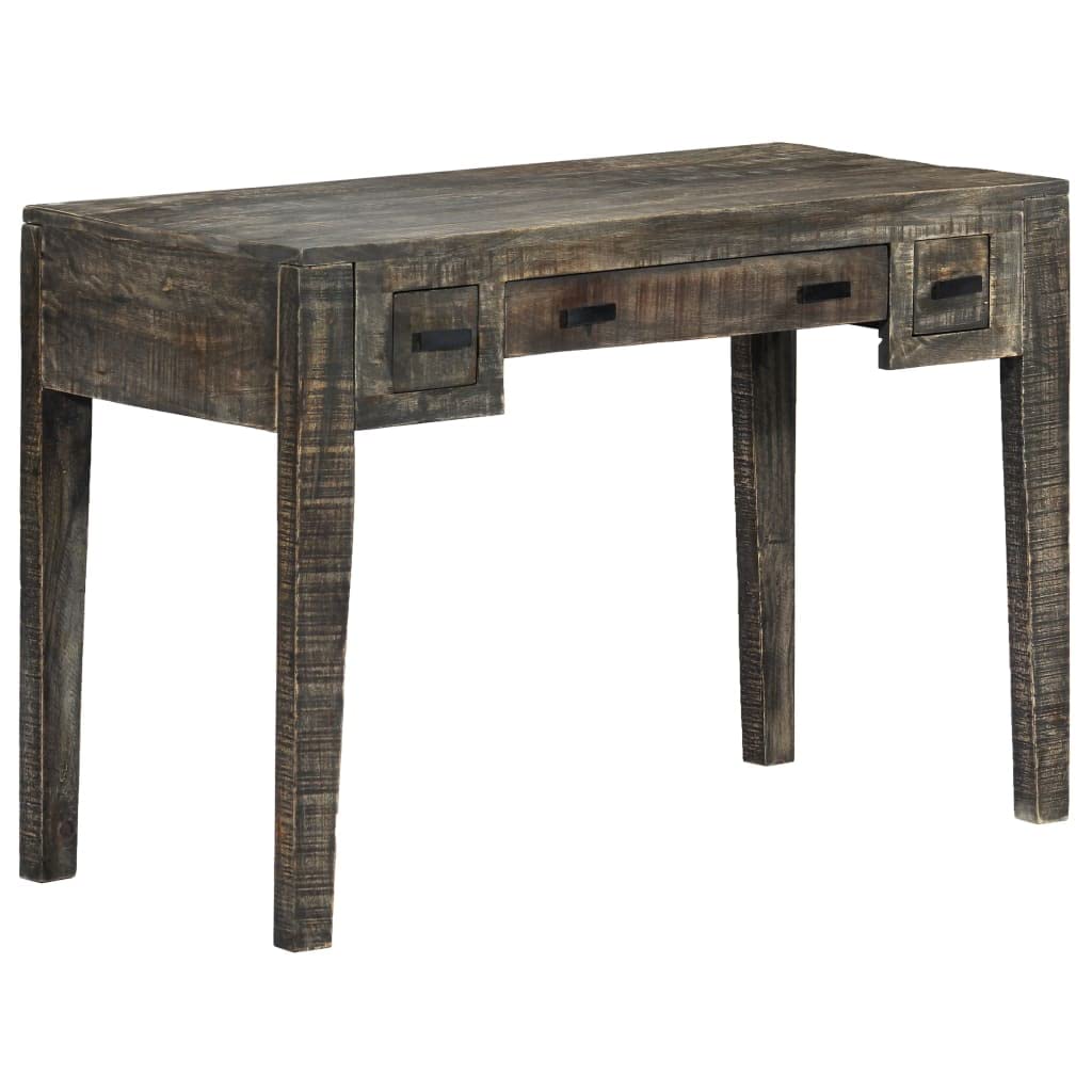 Scrivania nera in legno massello di mango 110x50x75 cm con 3 cassetti maniglie, tavolo da lavoro e scrittoio per studio ufficio casa, mobile consolle per computer e postazione gaming