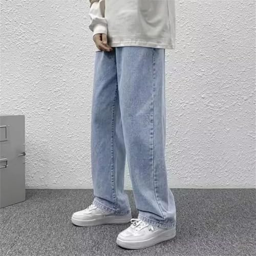 Men's Retro Straight Leg Jeans Baggy Wide Leg Denim Classic Loose Solid Color Jeans4