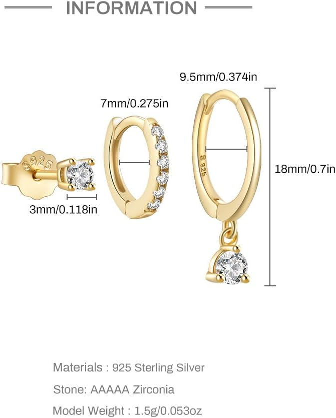 3 Pieces Gold Hoop Earrings Set, Dainty Stud Earrings Trendy Small 14K Gold Plated Hypoallergenic Dangle Cartilage Huggie Hoop Earrings for Women Jewelry Gifts - Image 4