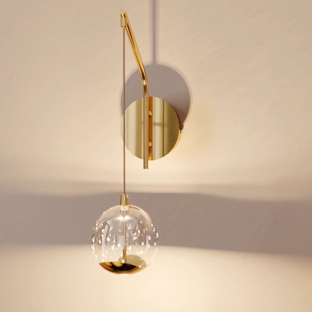 Image of 13 inch Gold Hanging Wall Sconce Vintage, Integrated LED Bubble Glass Globe, Modern Art Deco Hanging Wall Light for Bedroom, Living Room and Bathroom, 3000K Warm White, Hardwired