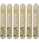 Nana Gifts Set of 6 Silver Plated Mezuzah Cases with 12 Tribes of Israel Hoshen Breastplate Stone...