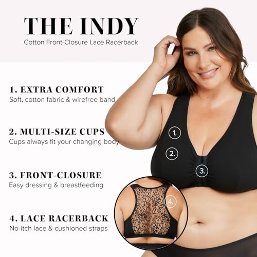 LEADING LADY, The Indy, Front-Closure Cotton Bra for Women, Wireless, Full Coverage, Lace Back, Non-Slip Straps, Unlined2