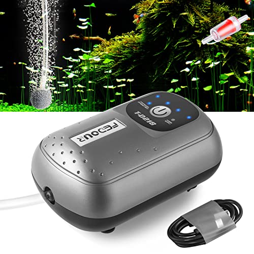 【Pompa d'aria ricaricabile intelligente】 Pompa d'aria per acquari ricaricabile via USB, lunga durata della batteria, completamente carica per la pompa d'aria per lavorare continuamente per 20 ore e ad intermittenza per 40 ore. La pompa di ossigeno per pesci può essere ricaricata durante il lavoro e può essere caricata con un computer, una banca di ricarica, un caricatore per auto, ecc.