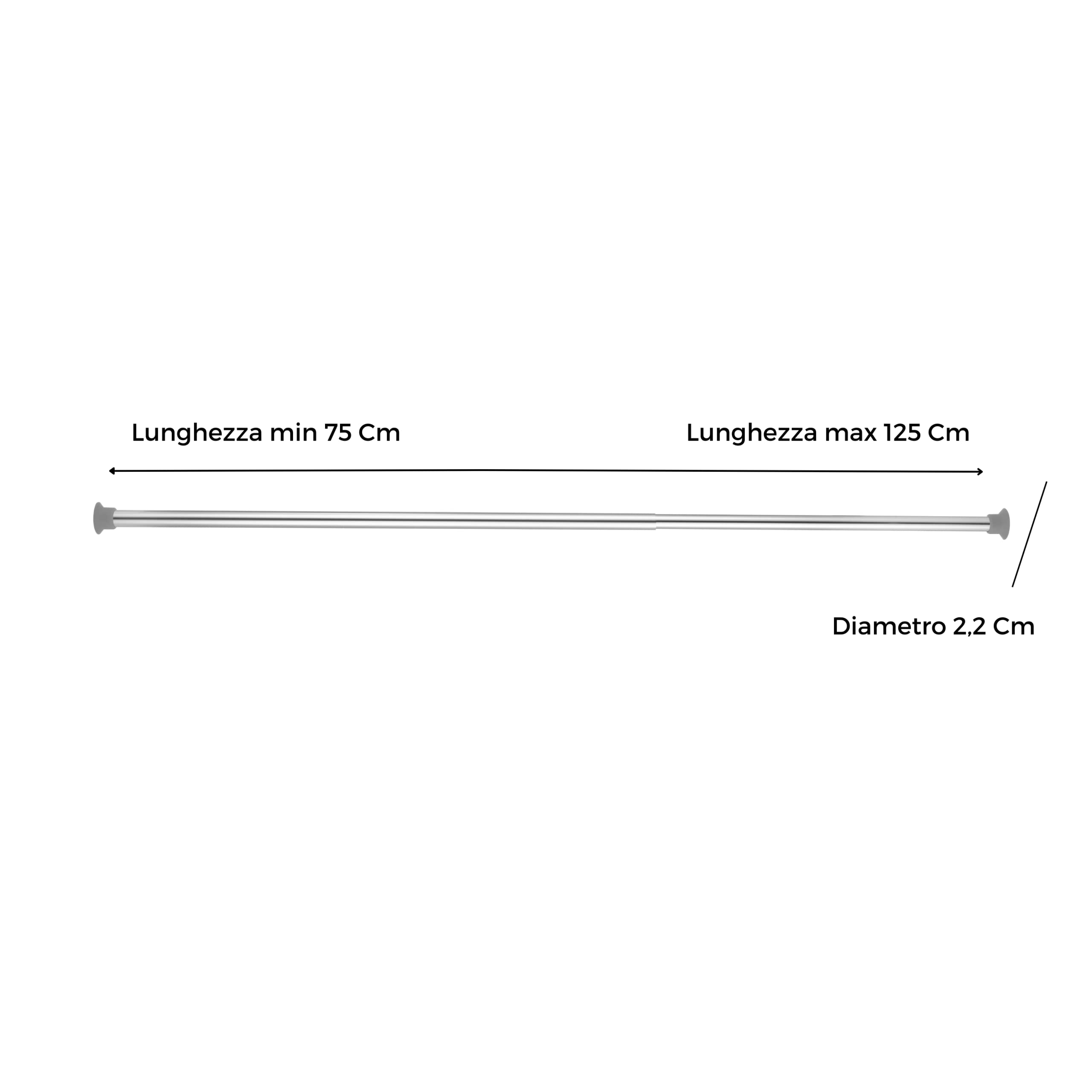Asta Telescopica Per Tenda Doccia Baroni Home, A Pressione, Regolabile 75-125 Cm, Cromato, Senza Fori