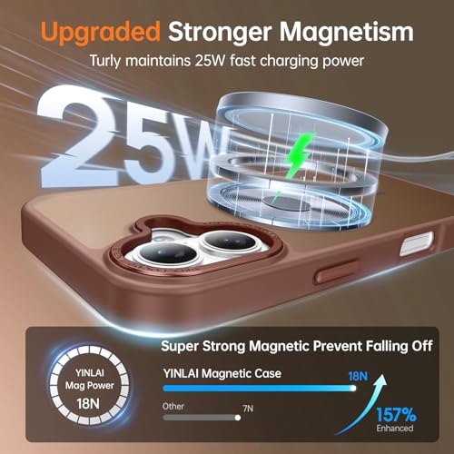 Image of YINLAI for iPhone 17 Case 6.3-inch,Magnetic Compatible with MagSafe, Slim Matte Anti-Fingerprint, Shockproof Full Body Military Grade Protection for iPhone 17 Cover, Brown