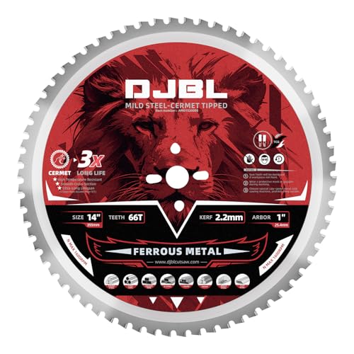 Image of DJBL 14 Inch Steel Cutting Saw Blade Adapted for Evolution 14 Inch Chop Saw and Other,66 Tooth Ferrous Metal Cermet Tipped Saw Blade, Arbor 2.2MM, 14” Metal Cutting Circular Saw Blade