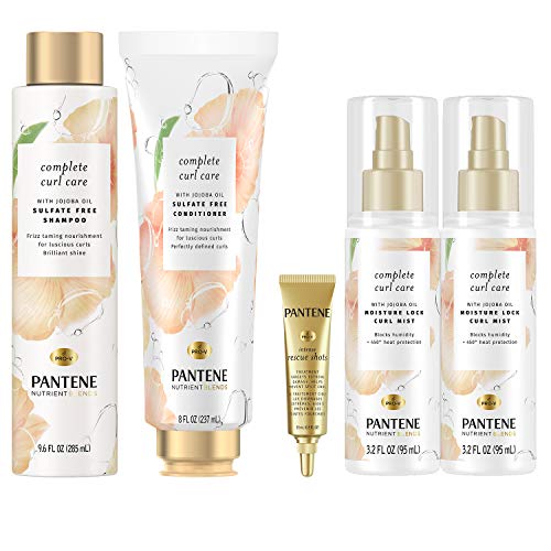 Pantene Shampoo and Conditioner & Rescue Shot Treatment & Mist, with Jojoba Oil, Sulfate Free, Complete Curl Care Bundle