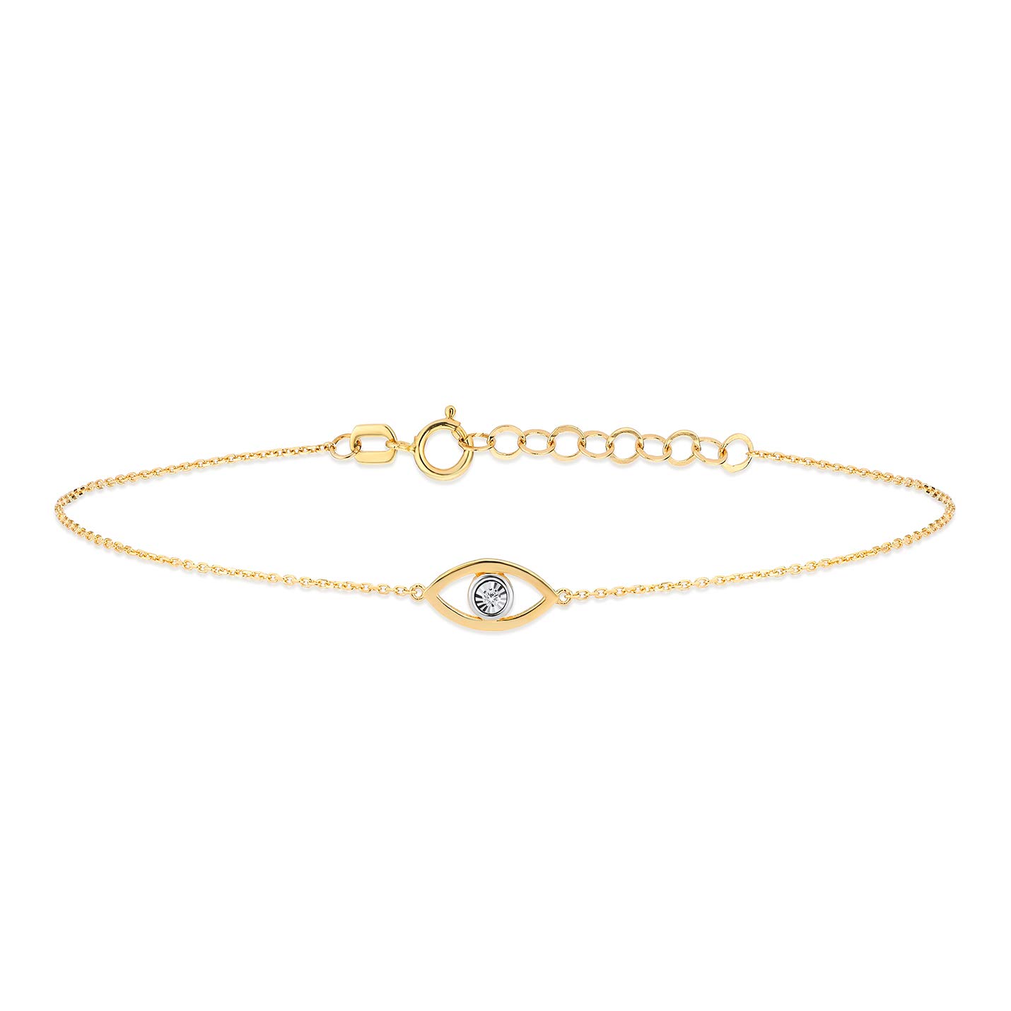 GELIN Diamond Evil Eye Bracelet in 14K Solid Gold | 14k Gold Mini Evil Eye Bracelets for Women, 6-7"