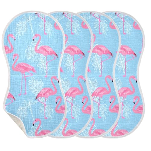 xigua Flamingos and Leaves Muslin Baby Burp Cloths Set of 4, Super Soft & Absorbent Burping Rags, Cotton Burp Clothes Shower Gift for Newborn, Baby Girls and Boys3