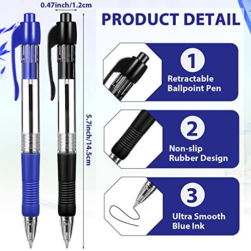 Image of Fainne 200 Pack Retractable Ballpoint Pen 1.0 mm Medium Point Refillable Smooth Click Writing Pens With Grip for Work Journal Writing Office School Supplies(Black Ink, Blue Ink)