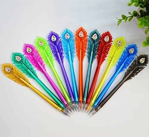 Giant Star 12Pcs Peacock Feather Colored Gel Ink Pen, Cute Diamond Gel Pen, 0.38 Mm Extra-Fine Ballpoint Pen, Stationery Office Supplies,Birthday Gift For Kids, Set Of 12 Colors #TOP6