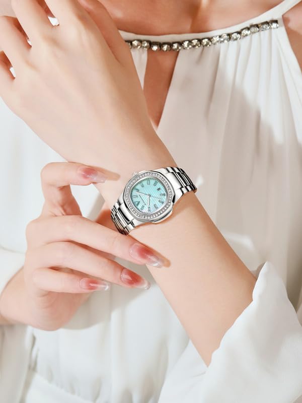 Image of Giordano Luxury Analog Quartz Watch for Women with Square Textured Dial, Crystal Indices, Date Display Function and Stainless Steel Strap - GZ-60116
