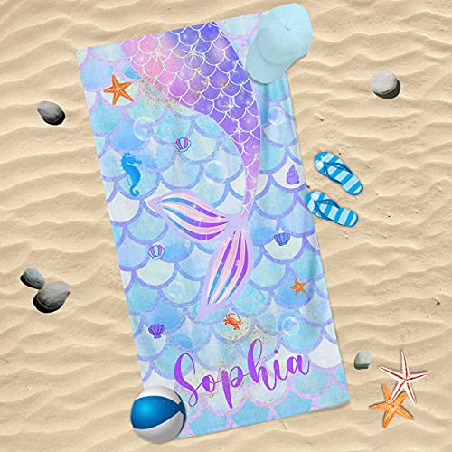 Artsadd-Personalized-Name-Beach-Towels-for-Kids-Boys-Girls-Custom-Beach-Towel-with-Name-Customized-Bath-Pool-Towels-with-Mermaid-Print-Birthday-Shower-Gift-for-Girlfriend-Daughter-Summer 51Olqon+GYL