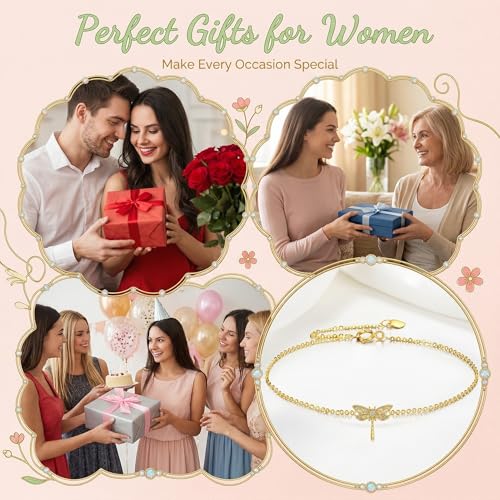 Image of DOVRAN 9K /10K /14K Gold Butterfly /Dragonfly /Hummingbird Bracelet for Women Real Yellow Gold Animal Bracelet Jewelry Birthday Gifts for Mom Wife