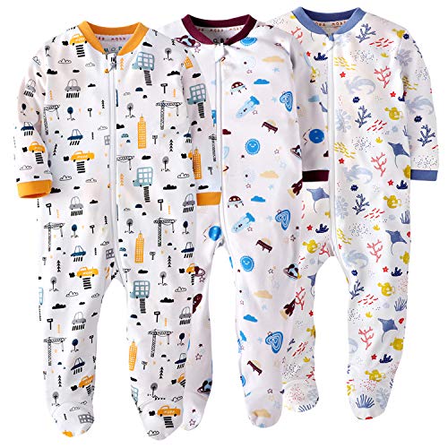 Marquebaby Baby Boy Footed Pajamas - Organic Cotton Zip Front Sleep and Play Rompers 24 Months