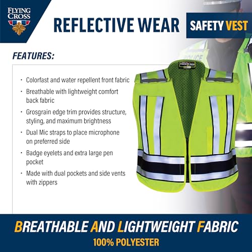Image of Flying Cross Hi Vis Reflective Safety Vest for Men and Women, Water Resistant, Neon High Visibility, Class 2