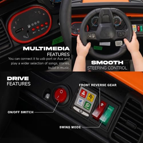 Image of Baybee TurboX Electric Car for Kids with 4x4 Motor & Parental Control | Baby Electric Rideon Car with RGB Lights, Music & Swing Mode | Rechargeable Battery Operated Jeep for Kids 2 to 6 Years (Orange)