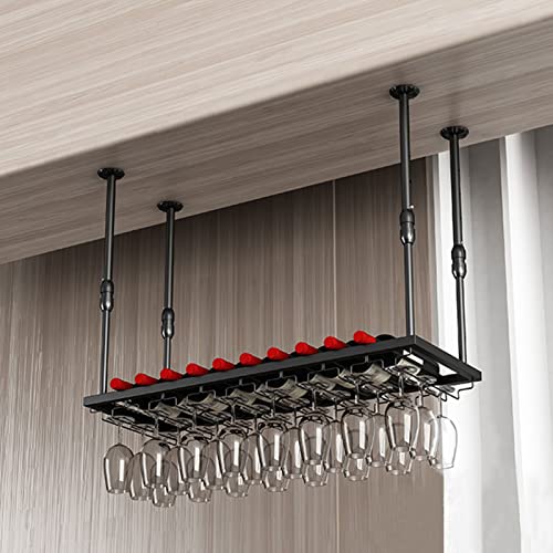 Estante colgante industrial para vinos, soporte para copas y estante, barra de techo ajustable para copas de vino, estante metálico para vinos y copas, soporte de hierro para botellas de vino.