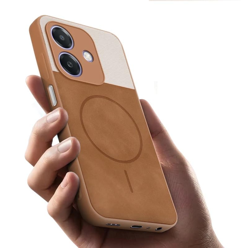 Image of Bintage Mac Safe Design Hard Slim Back Case | Soft Border Camera Protect | Dual PU Leather Finish Back Cover Compatible for Oppo A79 5G - White & Brown