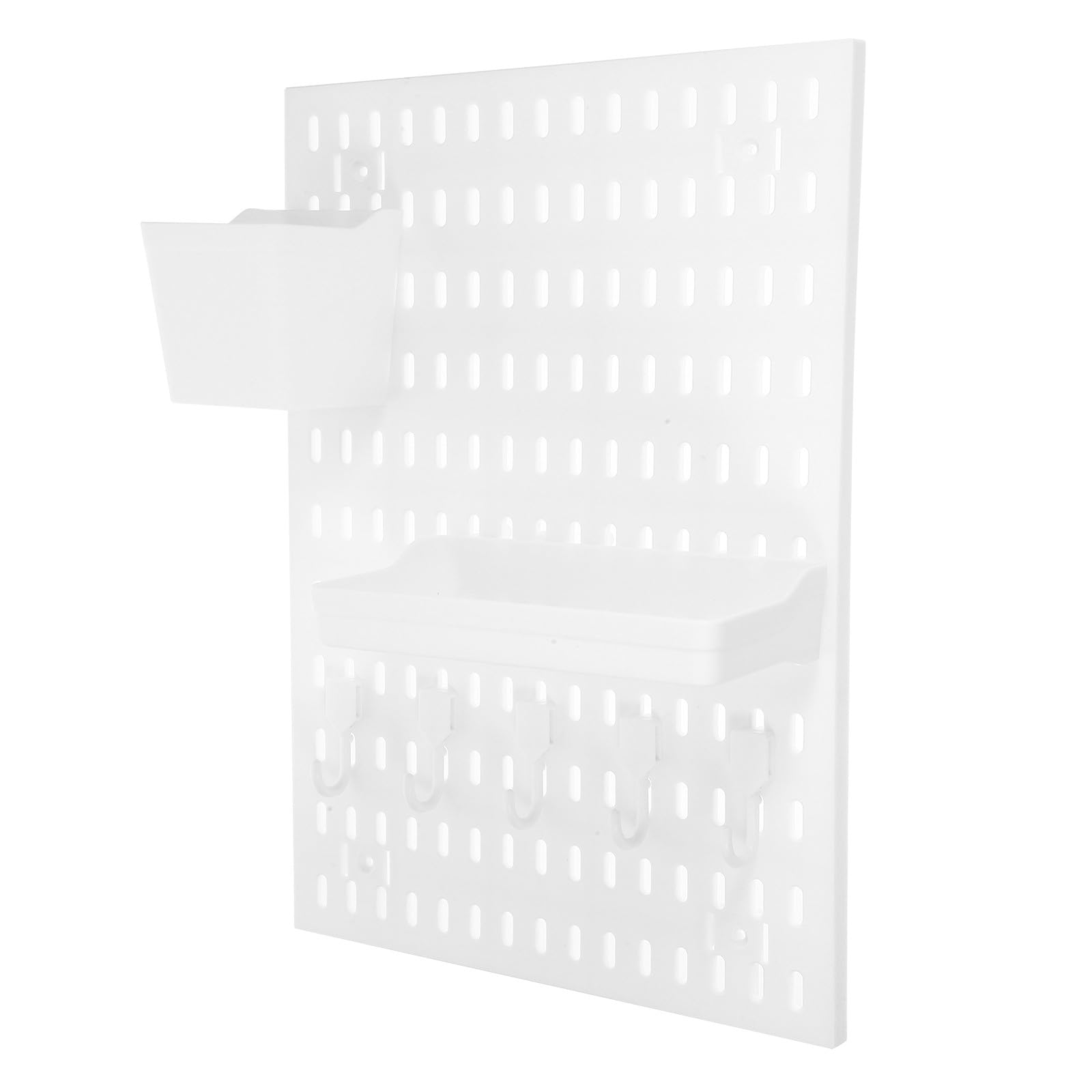 NOLITOY Set Pannelli Forati da Parete senza Foratura, Organizer Cucina e Bagno in Plastica Resistente Bianco, Espositore Multifunzione per Utensili e Accessori Casa