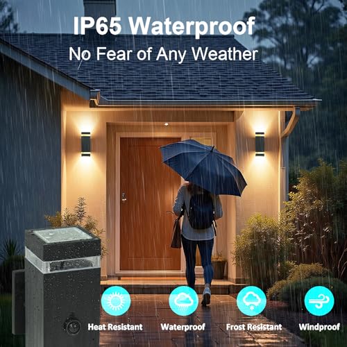 Image of 2 Pack Motion Sensor Outdoor Lights, Dusk to Dawn Waterproof Wall Sconce with GU10 LED Bulbs, Black Aluminum Up & Down Porch Light Fixtures for House Garden Garage,ETL Listed