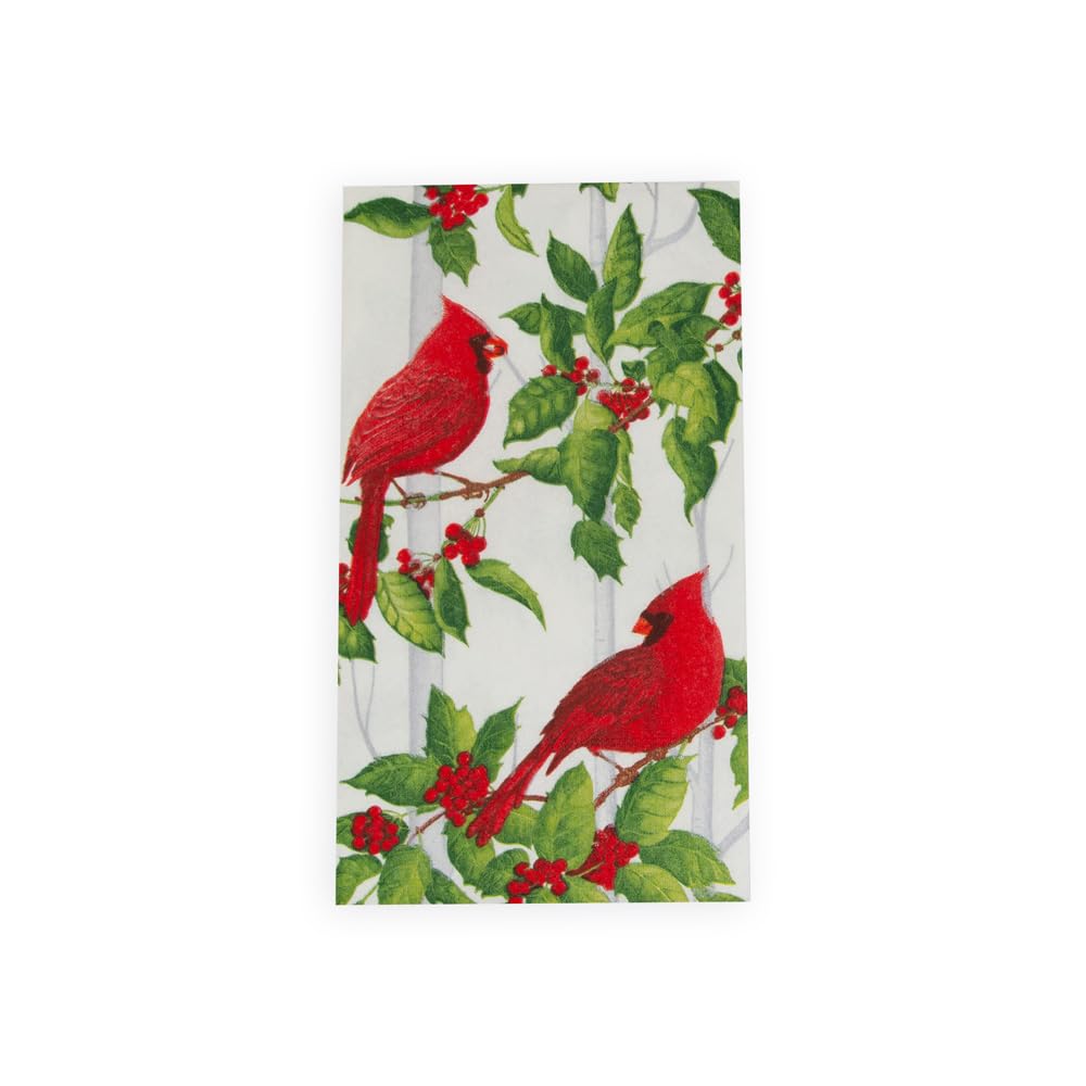 Holly And Songbirds White & Silver Guest Towel Napkins - 15 Per Package