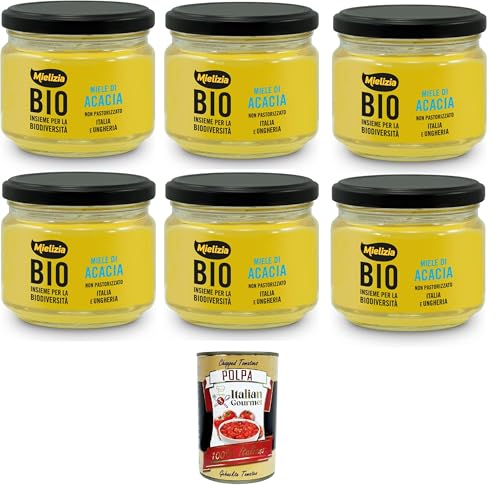Mielizia Miele Di Acacia Non pastorizzato miel de acacia sin pasteurizar 6 x 300 g + Polpa italiana Gourmet 400 g
