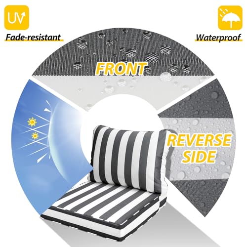 Image of AAAAAcessories Outdoor Seat Cushions for Chairs, Fade-Resistant, Waterproof Patio Furniture Replacement Cushions, 21 inch x 19 inch x 3 inch + 21 inch x 19 inch, Gray Cabana Stripe