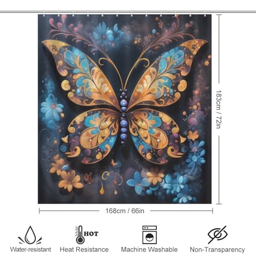 Rideau de douche papillon anti-éclaboussure en polyester imperméable - 4