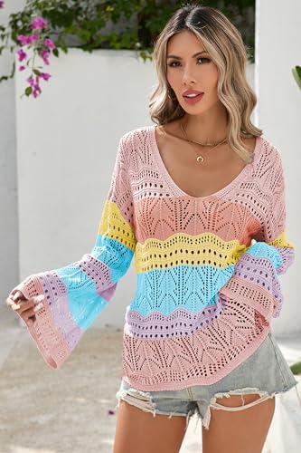Image of Cakulo Womens Summer Crochet Tops Boho Off Shoulder Sweaters Lightweight V Neck Loose Vacation Resort Wear 2026