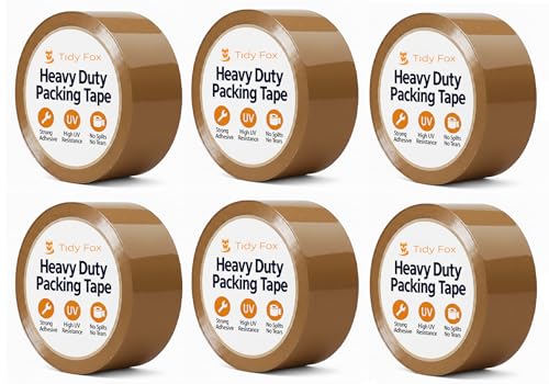 Image of Tidy Fox Packing Tape Brown / 2 Inch x 65 mtr /Pack of 6 / Strong Cello Tape for Cartons, Shipping & E-Commerce Packaging
