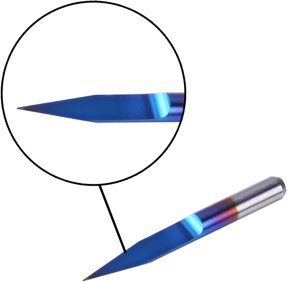 SainSmart Genmitsu 10Pcs Nano Blue Coat Engraving Bits, 20 Degree 0.1mm Tip 1/8" Shank Conical V-Bit