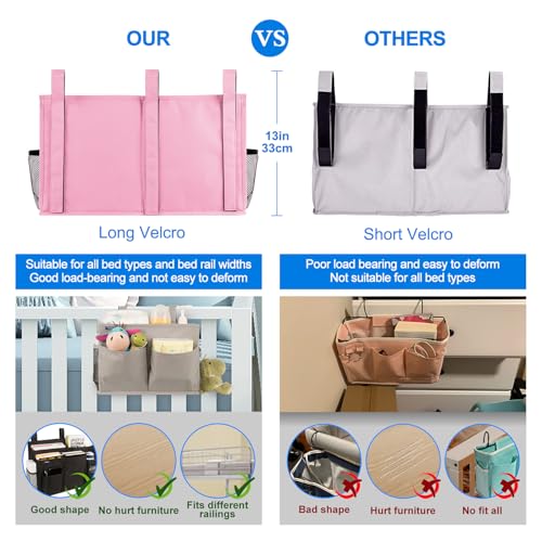 Image of Surblue Caddy Hanging Organizer Bedside Storage Bag for Bunk and Hospital Beds (Pink)