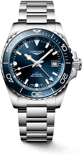 Longines HydroConquest 41mm automatic with 24-hour hand, sunray blue dial and ceramic bezel on a steel bracelet
