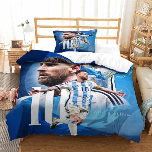 Lionel Messi Housse De Couette 3D Parure De Lit Pour Enfant Garçon Fille,3 Pièces Housses De Couette Avec Fermeture Éclair Taies D'oreiller Housses De...