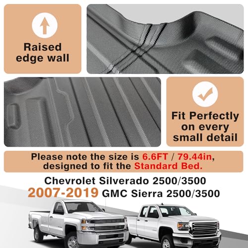 Image of TripleAliners Truck Mat for 2007-2018 Chevy Silverado /GMC Sierra 1500&07-19 2500 HD&11-19 3500HD 6.6FT Accessories, Truck Bed Mat Heavy Duty Custom Fit All Weather TPE Pickup Liner, 2007 New Body Only