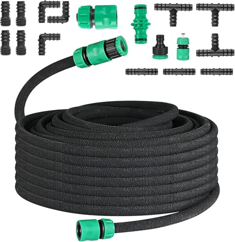 Tuyau Poreux, Microporeux pour Irrigation Goutte à Goutte, Tuyau Économiseur d'Eau pour Arrosage, Jardins, Pelouses, Terrasses, Flexible Irrigation Kit (50m)