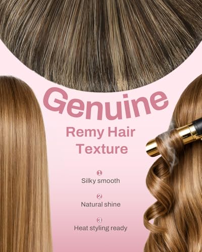 Image of Moresoo Clip in Human Hair Extensions, Balayage Brown, Seamless Genius Weft | Clip in hair extensions remy hair, balayage medium brown to warm caramel, 16inch 120g 7pcs, for social, for natural styling