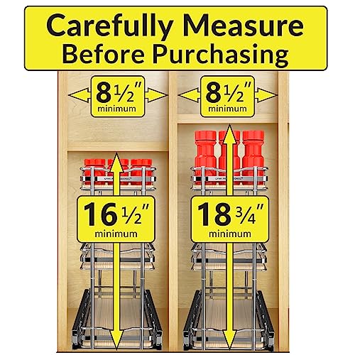 LYNK PROFESSIONAL® Élite™ Pull Out Spice Rack Organizer for Inside Kitchen Cabinets - 6"x21" - Slide Out Drawer – Wood/Chrome Sliding Spice Cabinet Organization Shelf Racks - 3 Tier