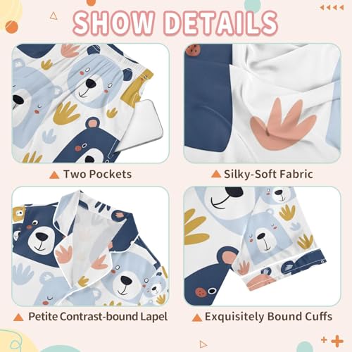 senya Fantastic Bears A Satin Summer Pajama Sets Silk Short Sleeve Button Down Sleepwear3