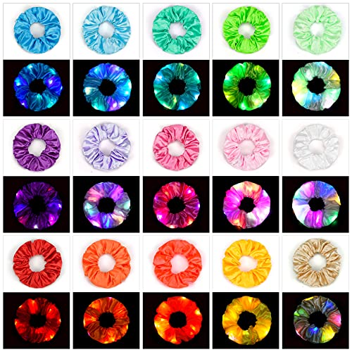 Eaone 15Pcs Led Hair Scrunchies For Women, Light Up Satin Scrunchy Hair Ties For Girls. Elastic Hair Bands Glow In The Dark Halloween Party Favor Hair Accessories For Glowing Neon Party, 3 Light Modes #TOP1