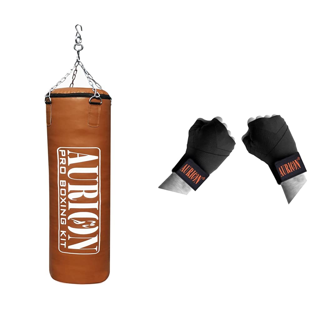 AURION 48 INCHES Brown Bag Filled Heavy Punch Bag Boxing MMA Sparring Punching Training Kickboxing M & 3434 Canvas Boxing Hand Wraps, 108-inch (Black/Red/Blue) (B082FN7KJL) Amazon Price History, Amazon Price Tracker