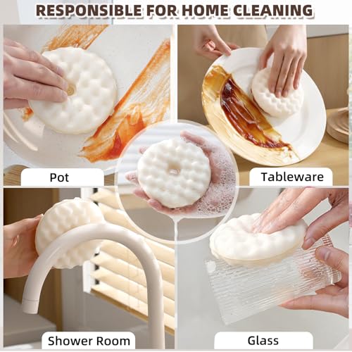 Image of 4Pcs Kitchen Sponges with 2Pcs Suction Cups Dual Sided Scrub Sponges for Dishes Non Scratch Natural Dishwashing Cleaning for Kitchen Bathroom Home Honeycomb Shape